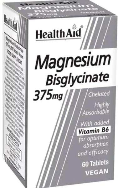 Health Aid Magnesium Bisglycinate 375mg & Vitamin B6 60tabs