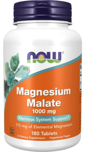 Now Foods Magnesium Malate 1000mg Συμπλήρωμα Διατροφής Ενισχυμένης Μορφής Μαγνησίου με Μηλικό Οξύ 180tabs