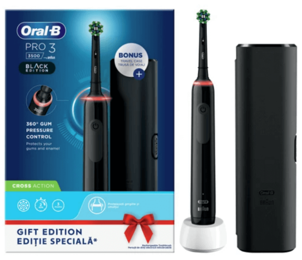 Oral-B PRO 3 3500 Cross Action Black Edition 360° Gum Pressure Control