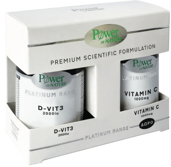 Power of Nature Πακέτο Προσφοράς Platinum Range Vitamin D3 2000iu 60tabs & Δώρο Vitamin C 1000mg 20tabs