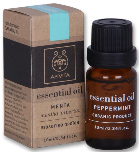 Apivita Essential Oil Μenta-Peppermint Μέντα. Έλαιο που αφαιρεί μαύρα στίγματα, ιδανικό για ναυτία, για την καλή πέψη και βοηθάει στην καλή πνευματική λειτουργία.