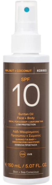 Korres Suntan Oil Face & Body με Καρυδιά & Καρύδα Spf10 150ml