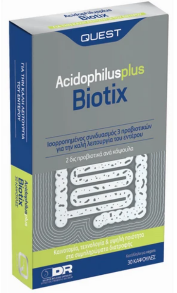 Quest Acidophilus Plus Biotix Συμπλήρωμα Διατροφής για Ρύθμιση της Λειτουργίας του Εντέρου 30caps