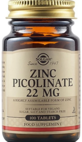 Solgar Zinc Picolinate 22mg, 100tabs