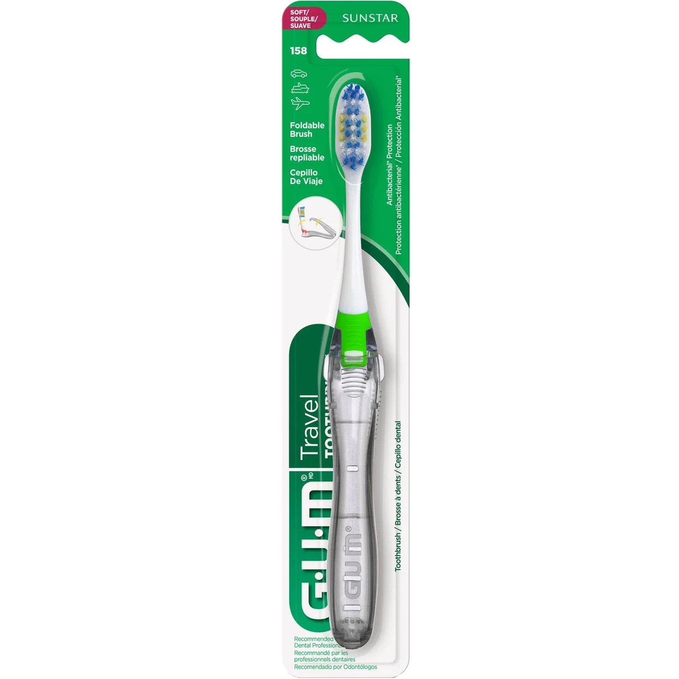 Gum Travel Soft Antibacterial Toothbrush Κωδ 158, 1 Τεμάχιο – Πράσινο,Αναδιπλούμενη Μαλακή Οδοντόβουρτσα Κατάλληλη για Χρήση σε Ταξίδια με Αντιβακτηριακές Ιδιότητες