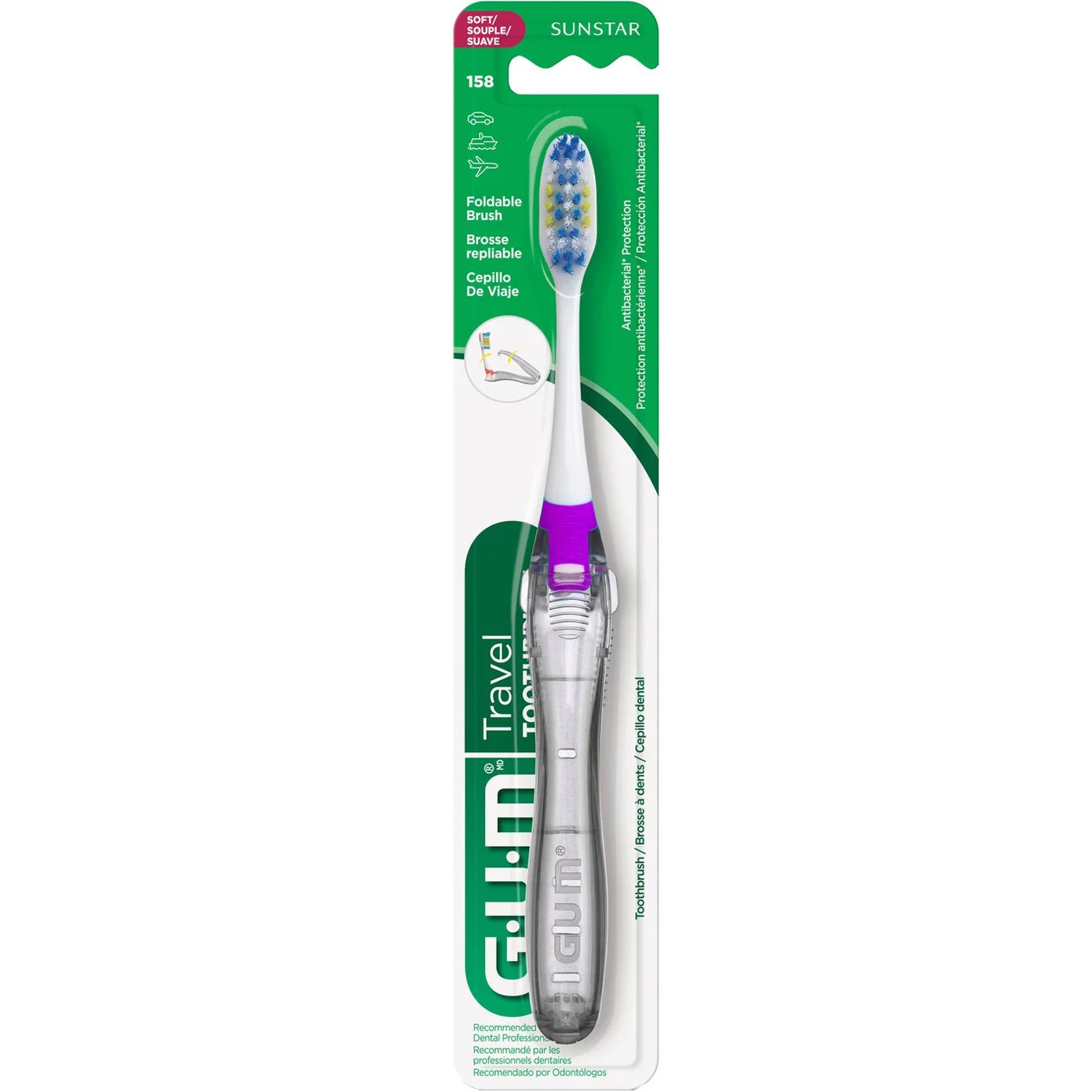 Gum Travel Soft Antibacterial Toothbrush Κωδ 158, 1 Τεμάχιο – Μωβ,Αναδιπλούμενη Μαλακή Οδοντόβουρτσα Κατάλληλη για Χρήση σε Ταξίδια με Αντιβακτηριακές Ιδιότητες