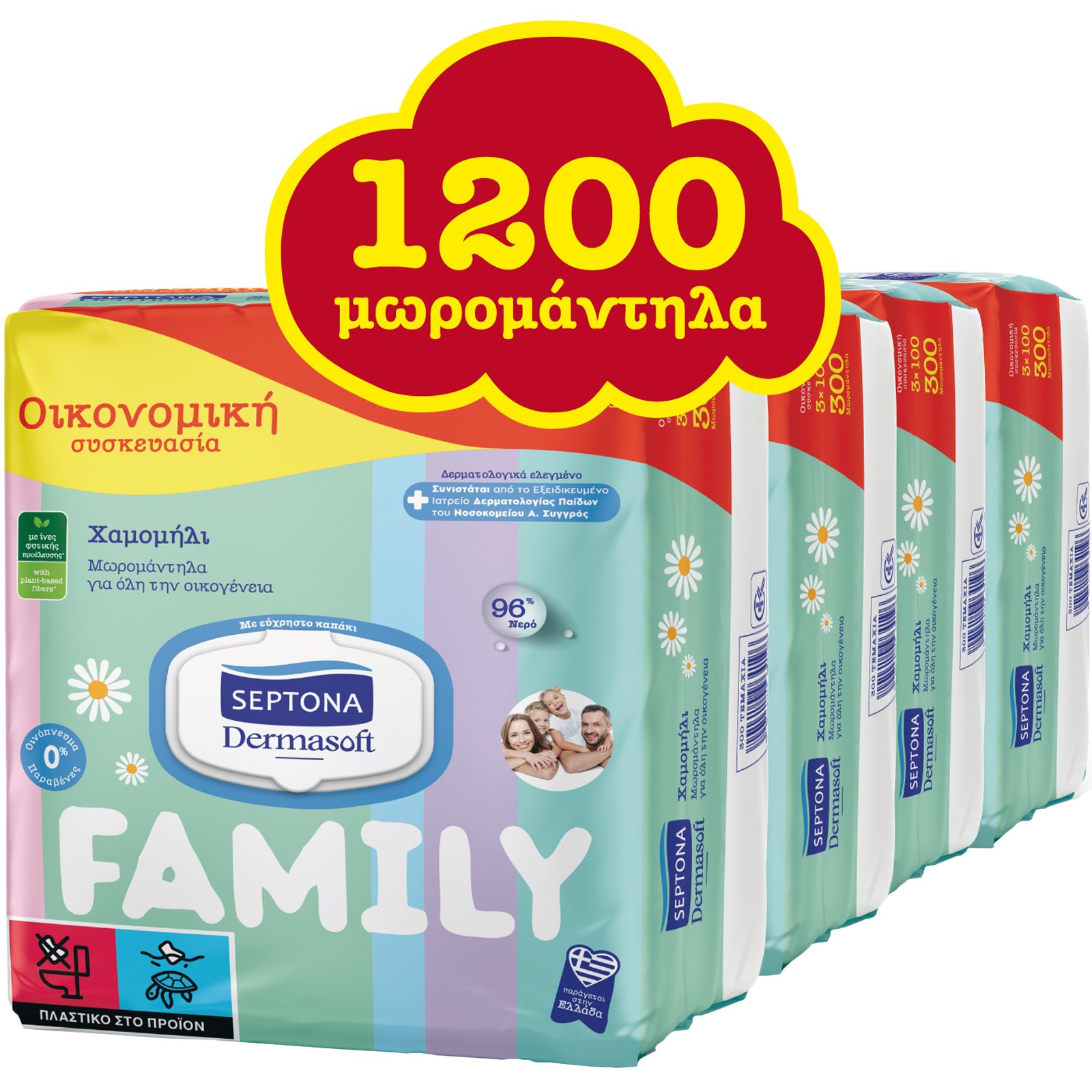 Septona Πακέτο Προσφοράς Dermasoft Baby Wipes Chamomille Family Απαλά Μωρομάντηλα με Χαμομήλι 1200 Τεμάχια (12x100 Τεμάχια) φωτογραφία