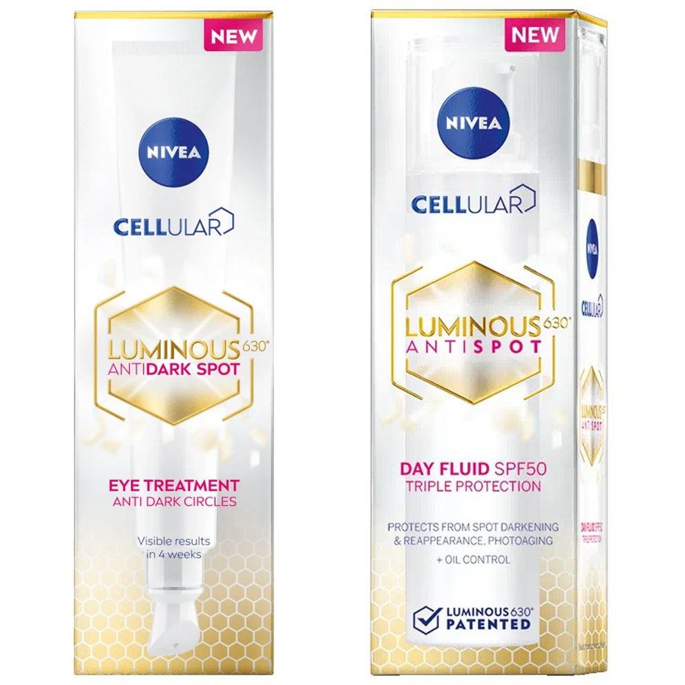 Nivea Σετ Nivea Cellular Luminous630 Anti Dark Spot Eye Treatment Cream 15ml & Antispot Day Fluid Triple Protection Spf50, 40ml,Θεραπεία Ματιών για Κηλίδες, Μαύρους Κύκλους & Κρέμα Ημέρας Κατά των Κηλίδων, Υψηλής Αντηλιακής Προστασίας