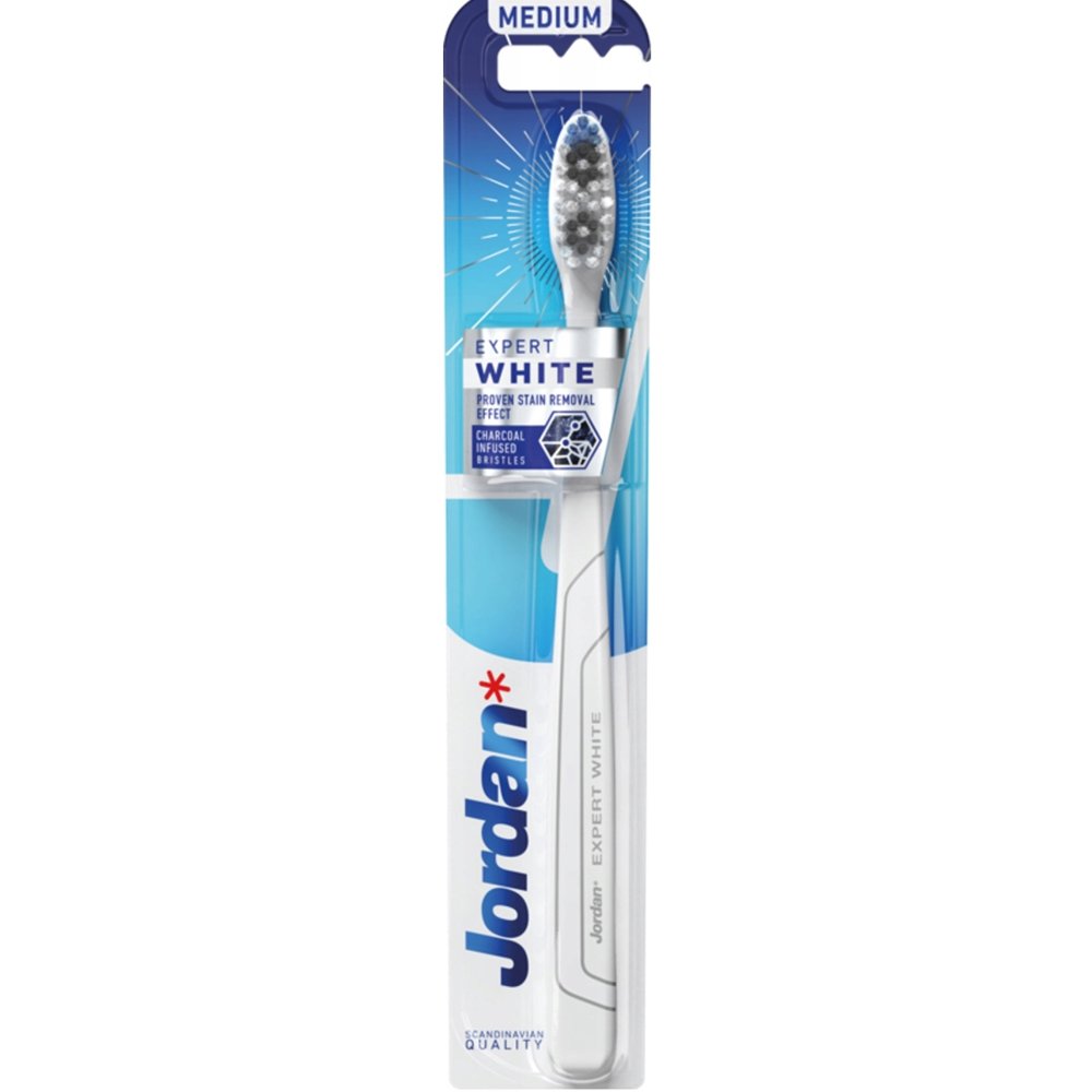 Jordan Expert White Toothbrush Medium Λευκό Μέτρια Οδοντόβουρτσα για Λεύκανση με Ίνες Εμπλουτισμένες με Άνθρακα 1 Τεμάχιο