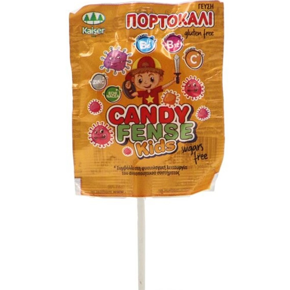 Kaiser Kaiser Candyfense Kids Lollipop with Vitamins Γλειφιτζούρι Εμπλουτισμένο με Βιταμίνες & Πλούσια Γεύση 1 Τεμάχιο - Πορτοκάλι