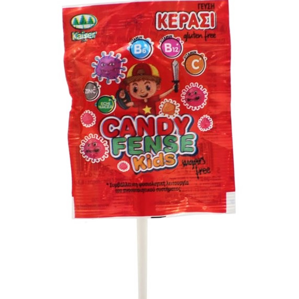 Kaiser Kaiser Candyfense Kids Lollipop with Vitamins Γλειφιτζούρι Εμπλουτισμένο με Βιταμίνες & Πλούσια Γεύση 1 Τεμάχιο - Κεράσι