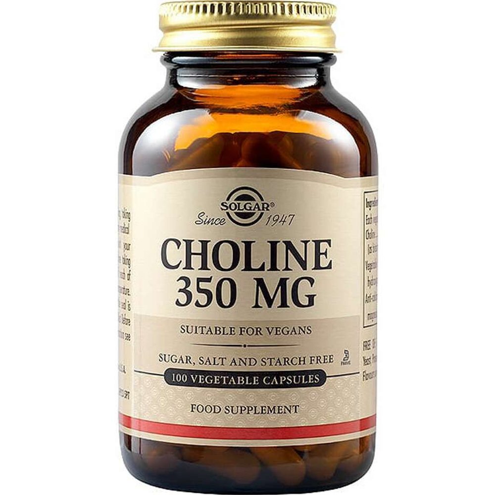 Solgar Solgar Choline 350mg Συμπλήρωμα Διατροφής Χολίνης για τη Βελτίωση της Ηπατικής Λειτουργίας & το Μεταβολισμό του Λίπους στο Συκώτι 100veg.caps