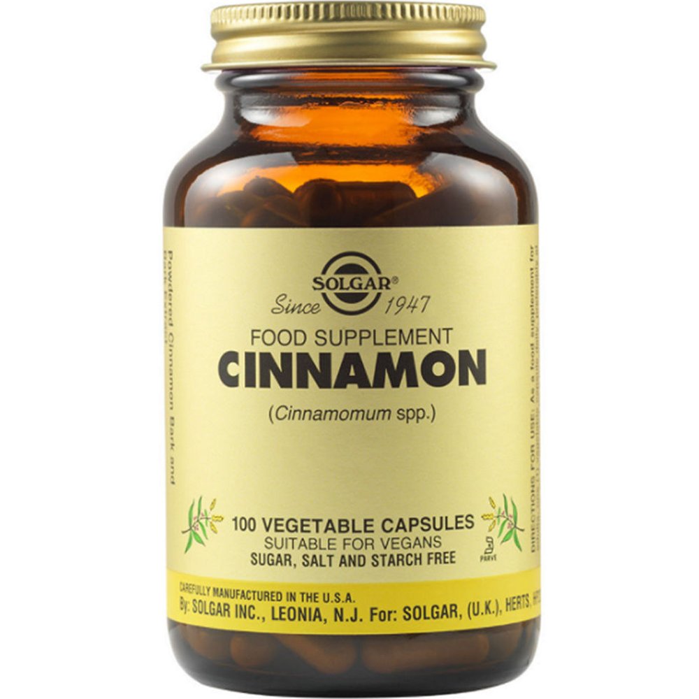 Solgar Cinnamon Συμπλήρωμα Διατροφής για τη Ρύθμιση των Επιπέδων της Γλυκόζης στο Αίμα με Αντιοξειδωτικές Ιδιότητες που Βοηθά Κατά την Πέψη 100veg.caps