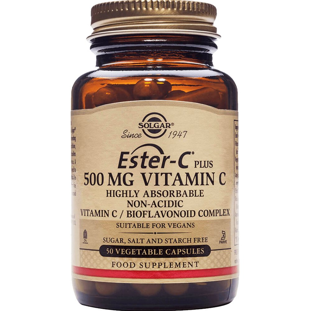 Solgar Ester-C 500mg Vitamin C Συμπλήρωμα Διατροφής με Βιταμίνη C & Βιοφλαβονοειδή Υψηλής Απορροφησιμότητας Ήπια στο Στομάχι για Ενίσχυση του Ανοσοποιητικού 50veg.caps