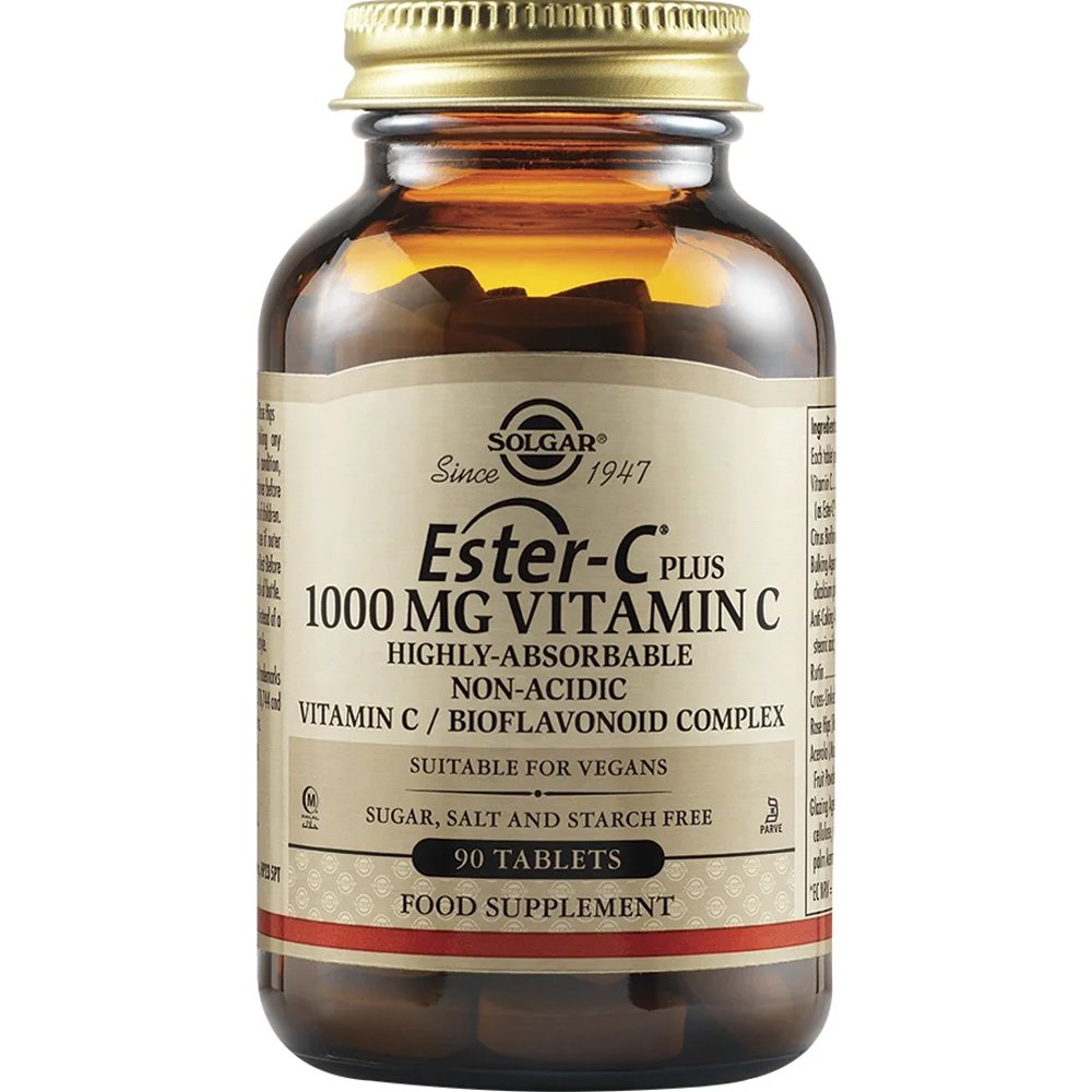 Solgar Ester-C 1000mg Συμπλήρωμα Διατροφής με Βιταμίνη C & Βιοφλαβονοειδή Υψηλής Απορροφησιμότητας Ήπια στο Στομάχι για Ενίσχυση του Ανοσοποιητικού 90tabs