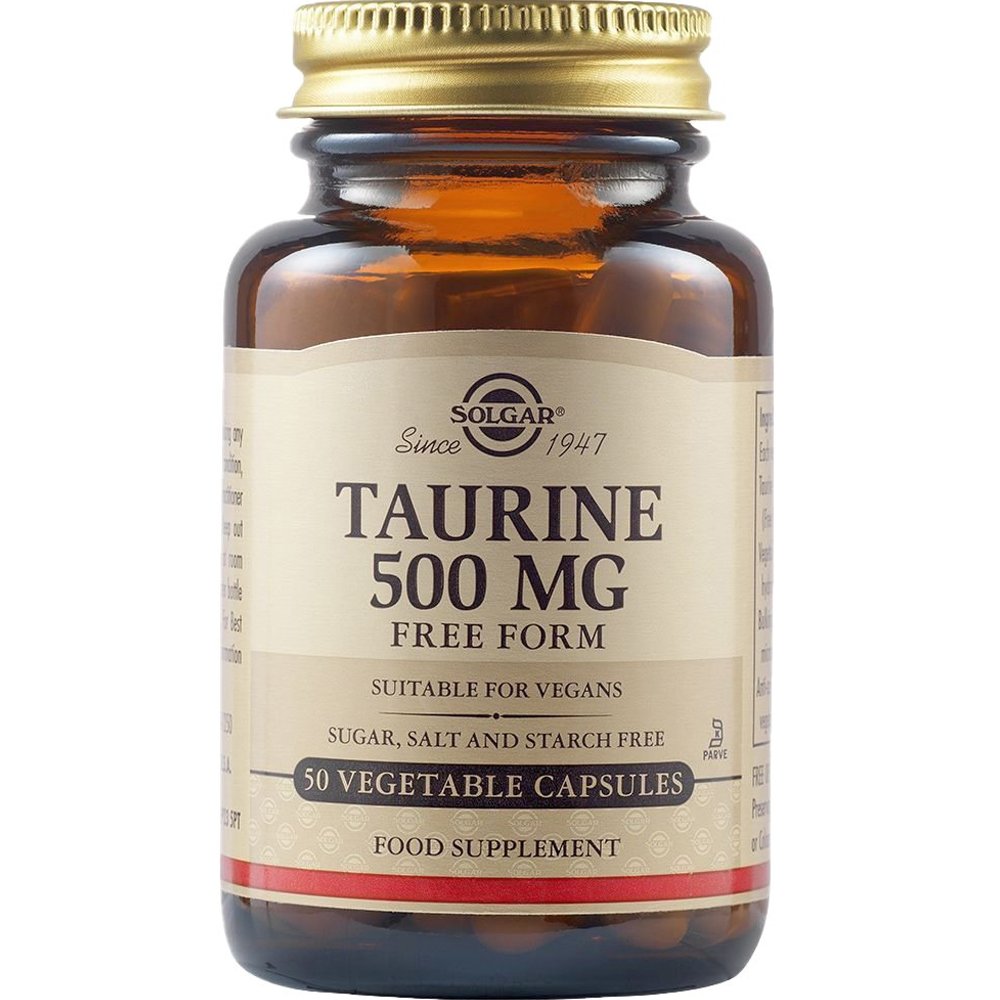 Solgar Solgar Taurine 500mg Συμπλήρωμα Διατροφής Αμινοξέος Ταυρίνης για Ενέργεια, Καλή Λειτουργία της Καρδιάς & Εγκεφάλου με Αντιοξειδωτικές Ιδιότητες 50veg.caps