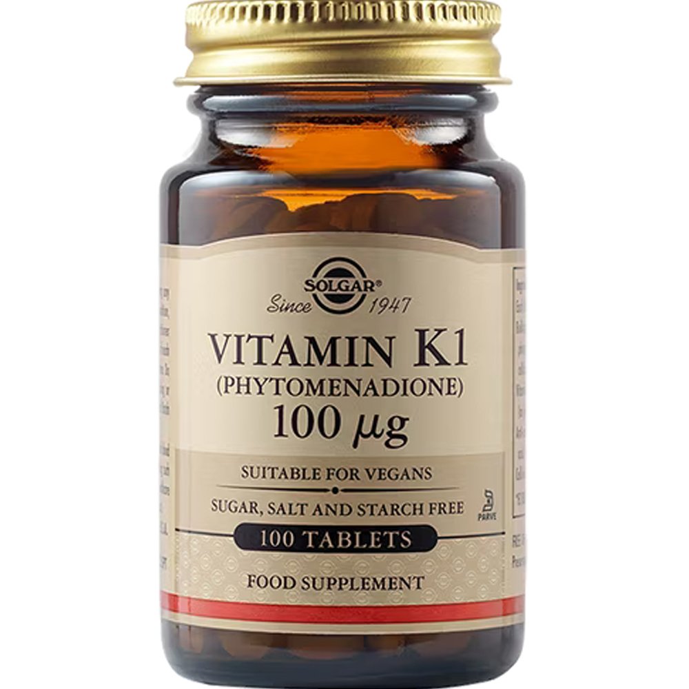 Solgar Solgar Vitamin Κ1 100μg Συμπλήρωμα Διατροφής Βιταμίνης Κ1 για την Πήξη του Αίματος & Διατήρηση της Υγείας των Οστών & Μυελού 100tabs