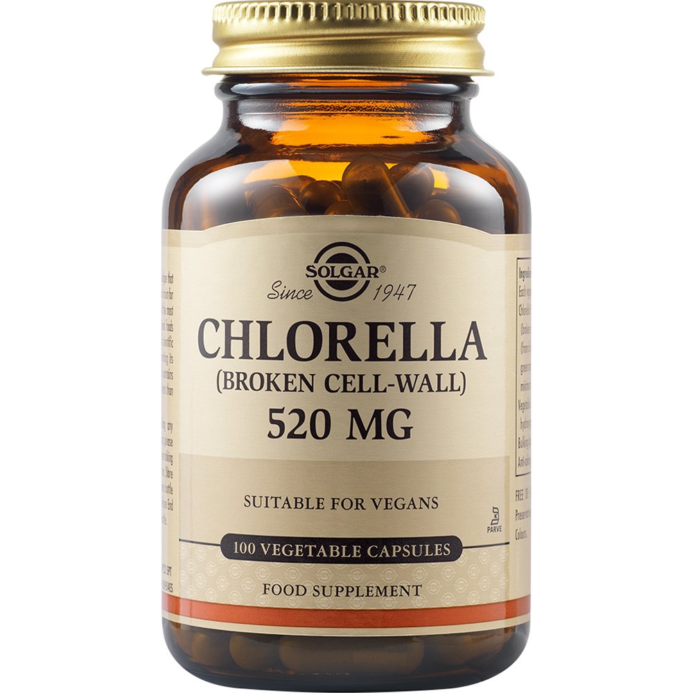 Solgar Solgar Chlorella 520mg Συμπλήρωμα Διατροφής του Φυκιού Χλωρέλλας Πλούσιο σε Αντιοξειδωτική Χλωροφύλλη για Αποτοξίνωση του Οργανισμού από Βαρέα Μέταλλα 100veg.caps