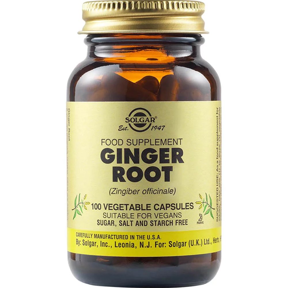 Solgar Solgar Ginger Root Συμπλήρωμα Διατροφής Πιπερόριζας Κατά της Ναυτίας, για Τόνωση & Υποστήριξη της Πέψης 100veg.caps