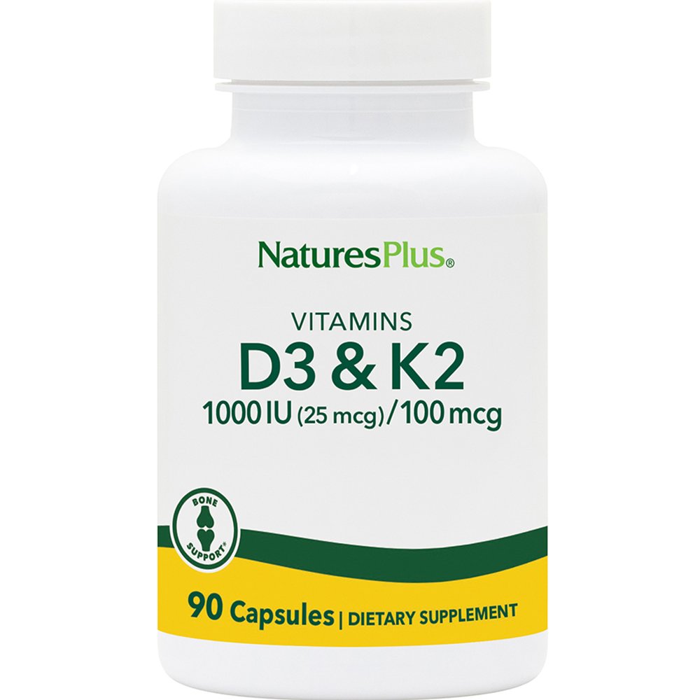 Natures Plus Natures Plus Vitamin D3 1000IU & K2100μg Συμπλήρωμα Διατροφής Βιταμίνης D3 & K2 για την Καλή Υγεία των Οστών, Δοντιών & Ενίσχυση του Ανοσοποιητικού 90caps