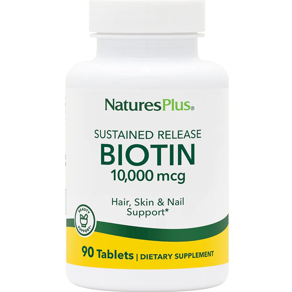 Natures Plus Natures Plus Biotin 10mg Συμπλήρωμα Διατροφής Βιοτίνης (Βιταμίνης Β7) Παρατεταμένης Αποδέσμευσης για την Καλή Υγεία των Μαλλιών, Νυχιών & Δέρματος 90tabs