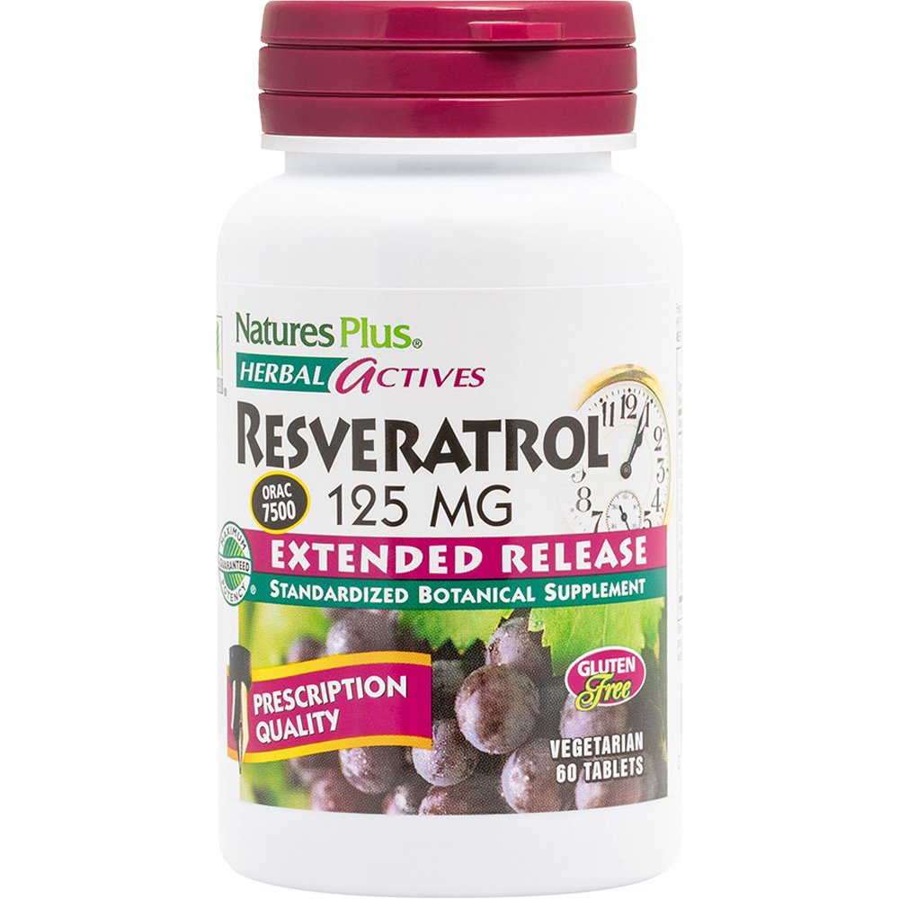 Natures Plus Natures Plus Resveratrol 125mg Extended Release Συμπλήρωμα Διατροφής Ρεσβερατρόλης με Εκχυλίσματα Βοτάνων με Ισχυρή Αντιγηραντική & Αντιοξειδωτική Δράση 60tabs