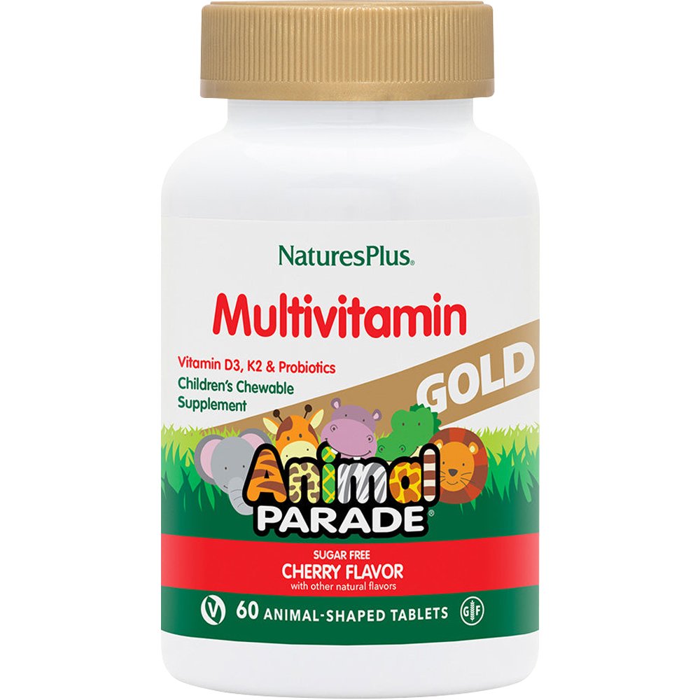 Natures Plus Natures Plus Animal Parade Gold Multivitamin Cherry Συμπλήρωμα Διατροφής Πολυβιταμινών, Μετάλλων & Εκχυλισμάτων Φυτών για Ενίσχυση Ανοσοποιητικού Ενέργεια & Σωστή Ανάπτυξη των Παιδιών με Γεύση Κεράσι 60 Chew.tabs