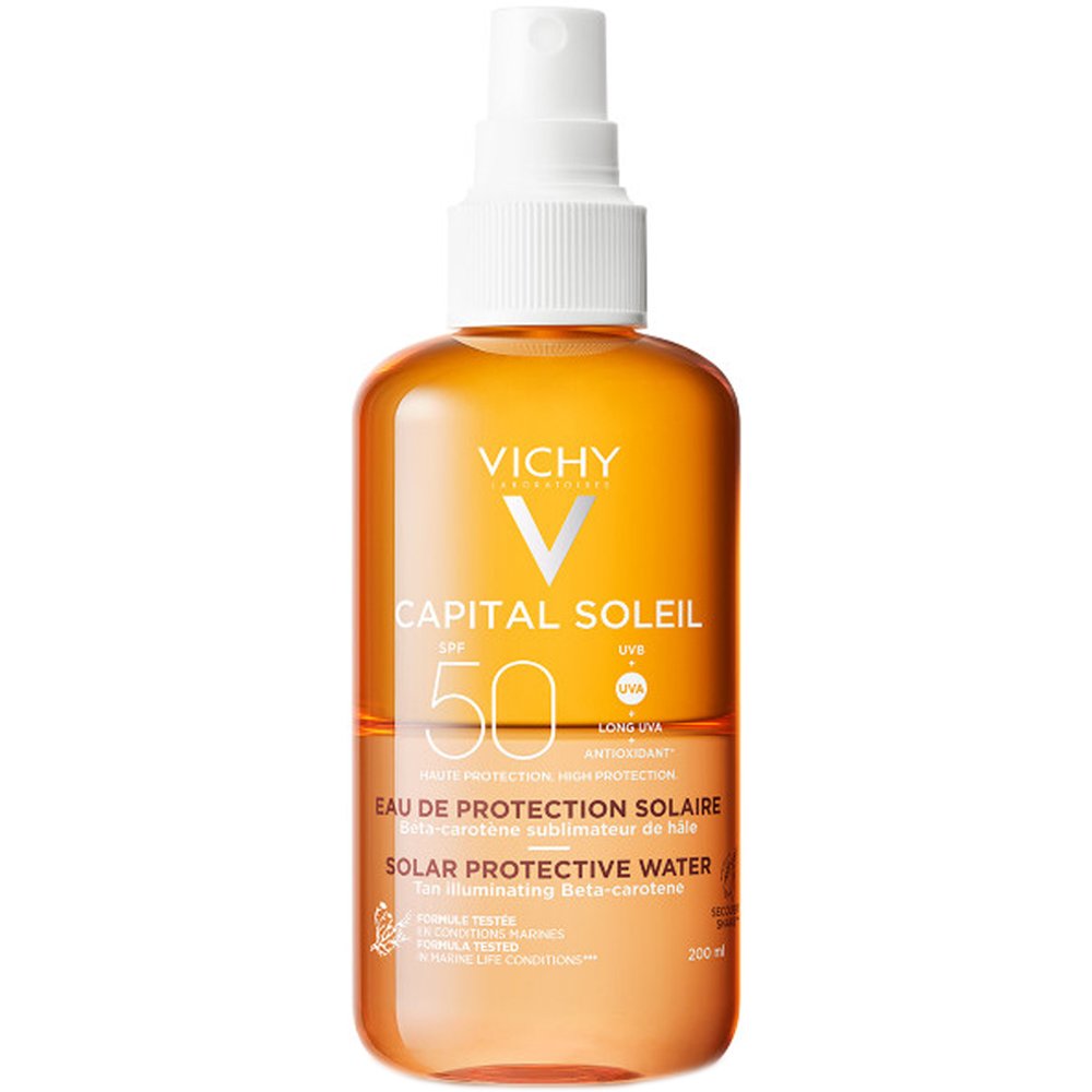 Vichy Vichy Capital Soleil Solar Protective Water With Beta Carotene Spf50 Αντηλιακό Νερό Υψηλής Προστασίας για Λαμπερό Μαύρισμα 200ml