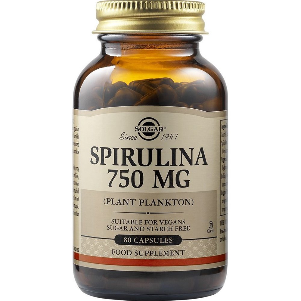 Solgar Solgar Spirulina 750mg Συμπλήρωμα Διατροφής Σπιρουλίνας για Ενέργεια & Πνευματική Τόνωση 80veg.caps