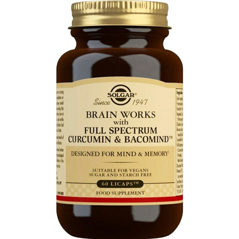 Solgar Solgar Brain Works Full Spectrum Curcumin & Bacomind Συμπλήρωμα Διατροφής Εκχυλίσματος Κουρκουμίνης & Βοτάνων για την Ενίσχυση της Μνήμης & Βελτίωση των Λειτουργιών του Εγκεφάλου 60 Licaps