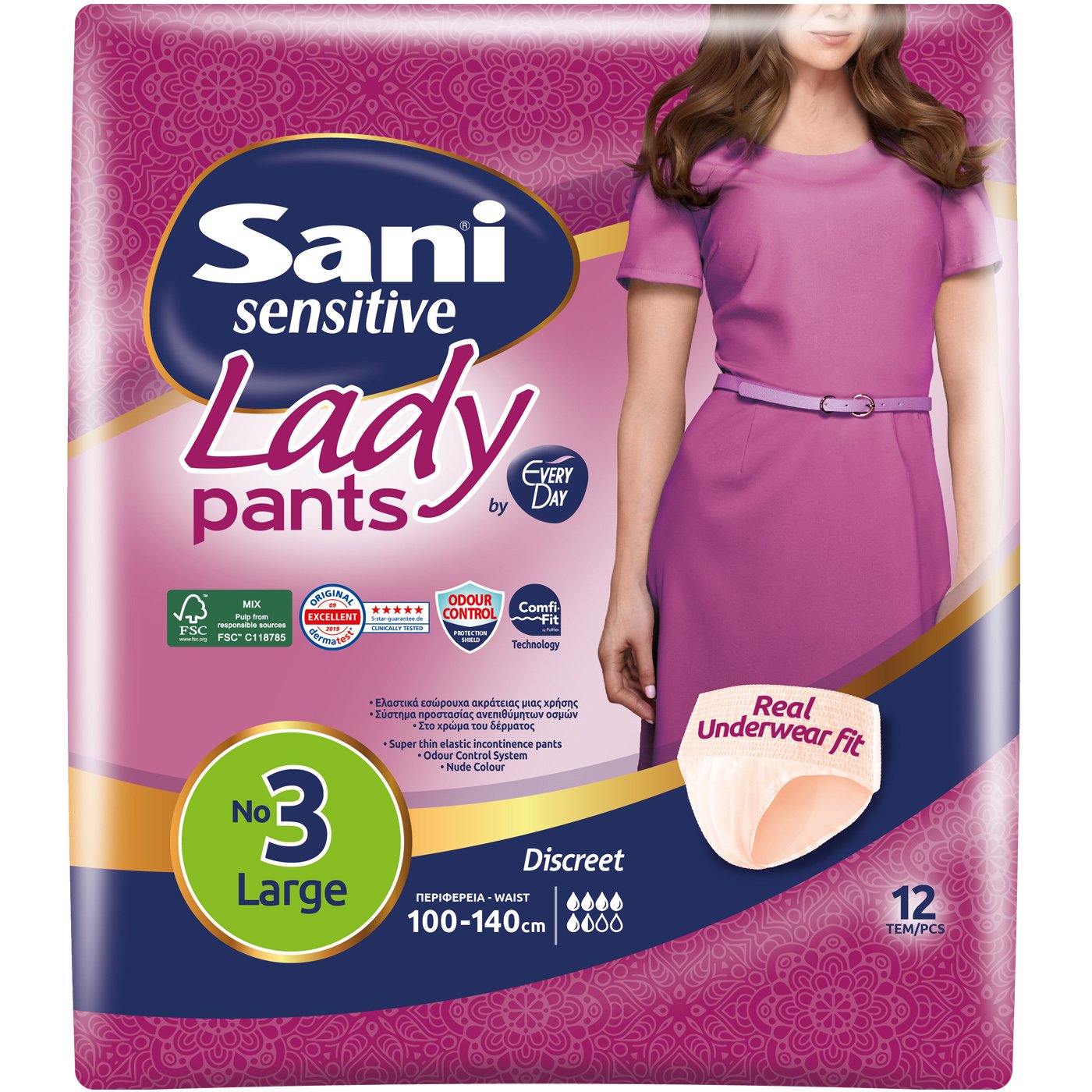 Sani Sensitive Lady Pants Discreet Ελαστικό Εσώρουχο Ακράτειας 12 Τεμάχια - No3 Large φωτογραφία