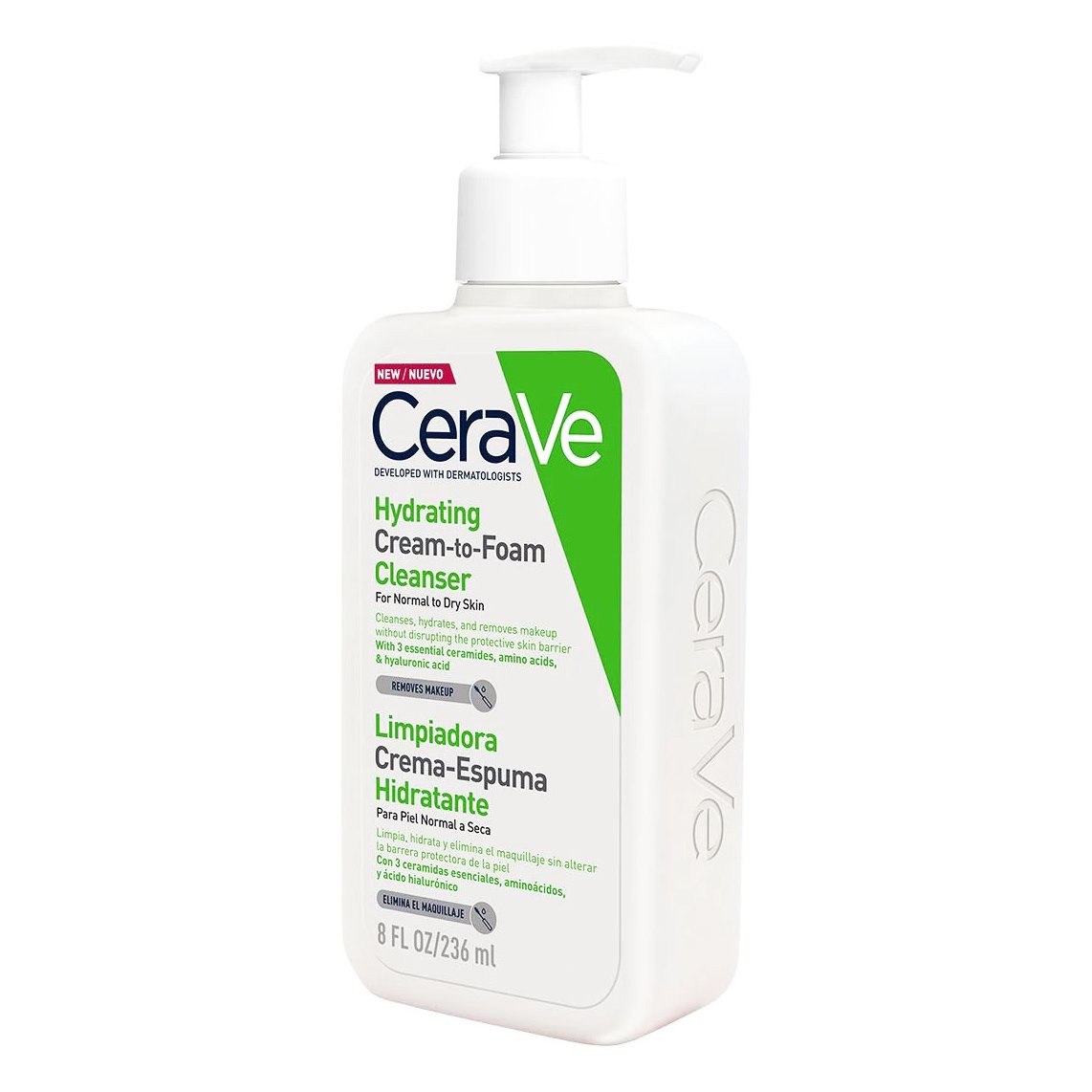 Cerave CeraVe Hydrating Cream to Foam Cleanser for Normal to Dry Skin Αφρώδης Κρέμα Καθαρισμού για Κανονικό, Ξηρό Δέρμα 236ml