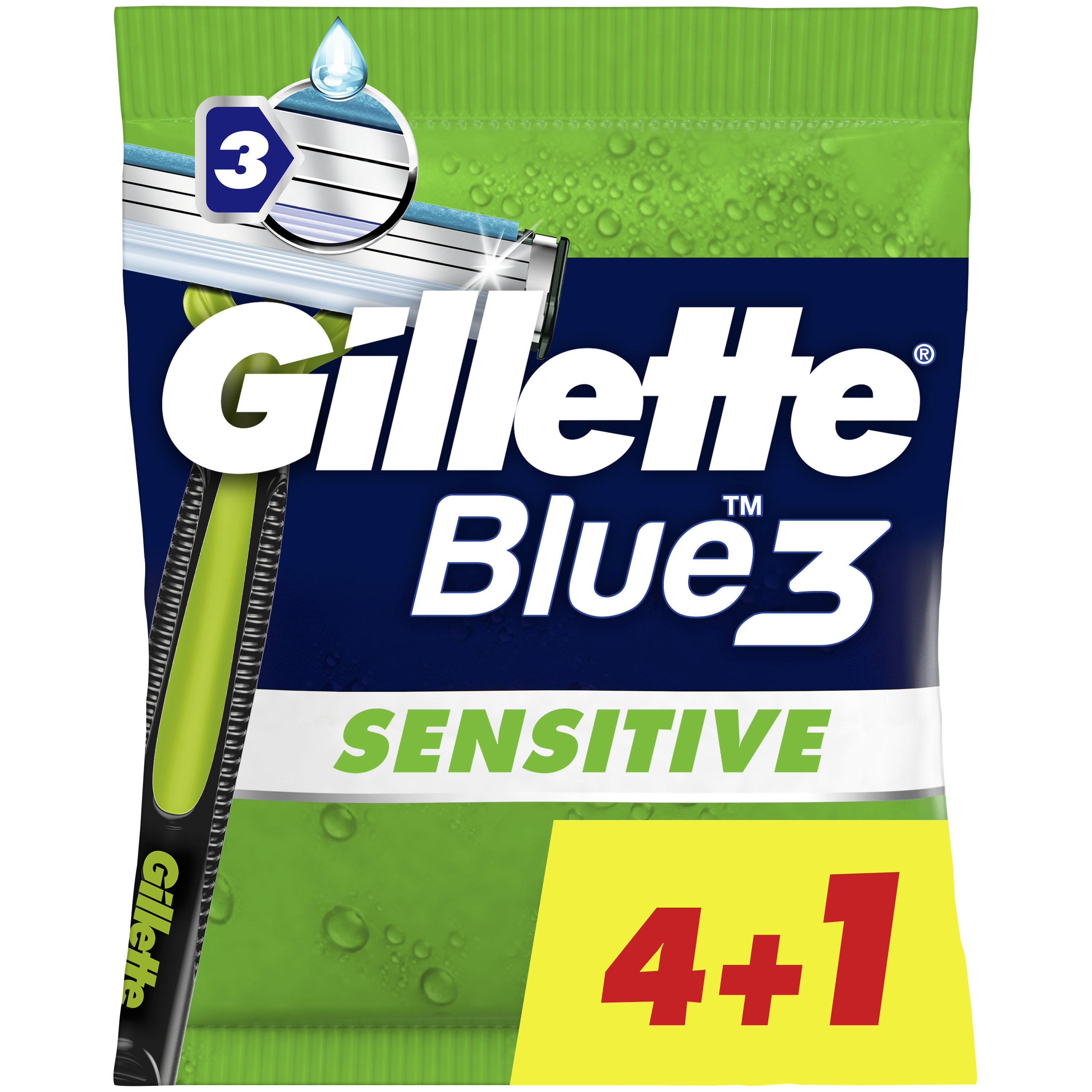 Gillette Gillette Blue3 Sensitive Disposable Razors Ανδρικά Ξυραφάκια με 3 Λεπίδες, Ειδικά για την Ευαίσθητη Επιδερμίδα 5 Τεμάχια