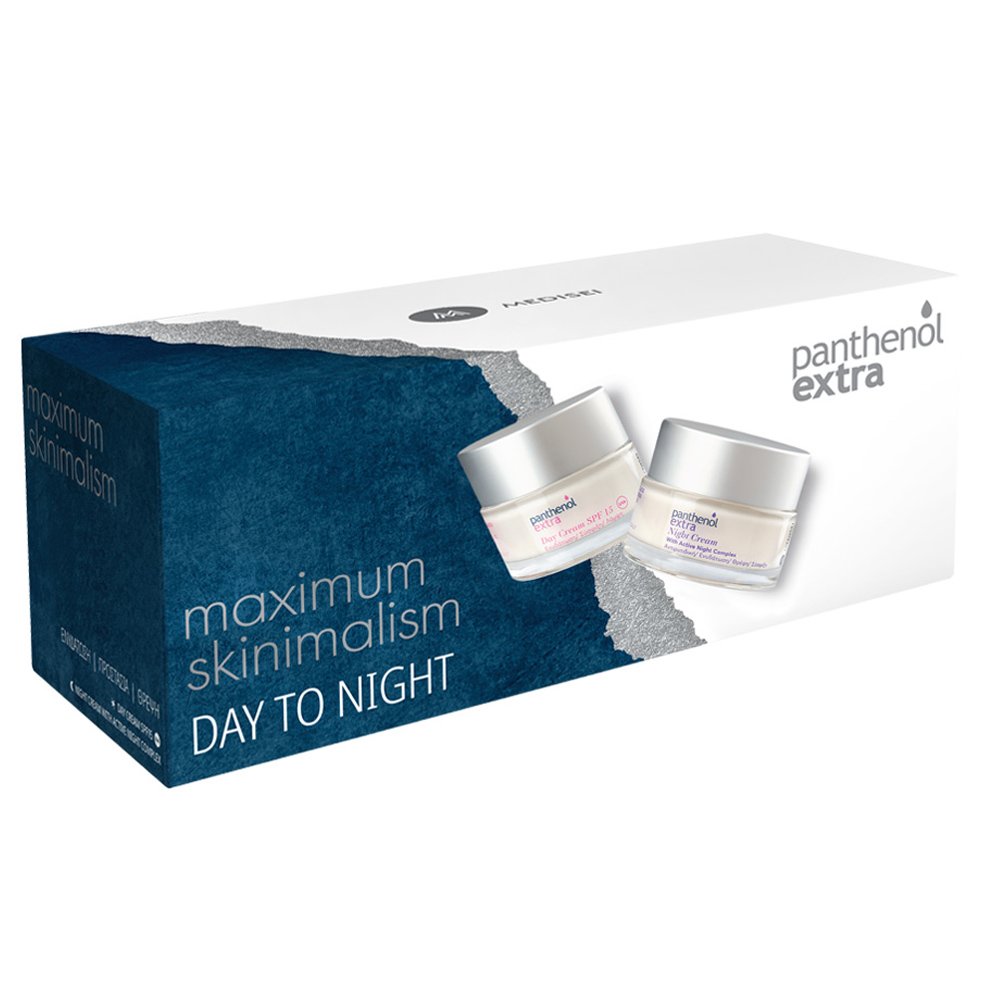 Medisei Panthenol Extra Πακέτο Προσφοράς Maximum Skinimalism Day to Night με Ενυδατική Κρέμα Ημέρας Spf15, 50ml & Αντιρυτιδική Κρέμα Νύχτας 50ml