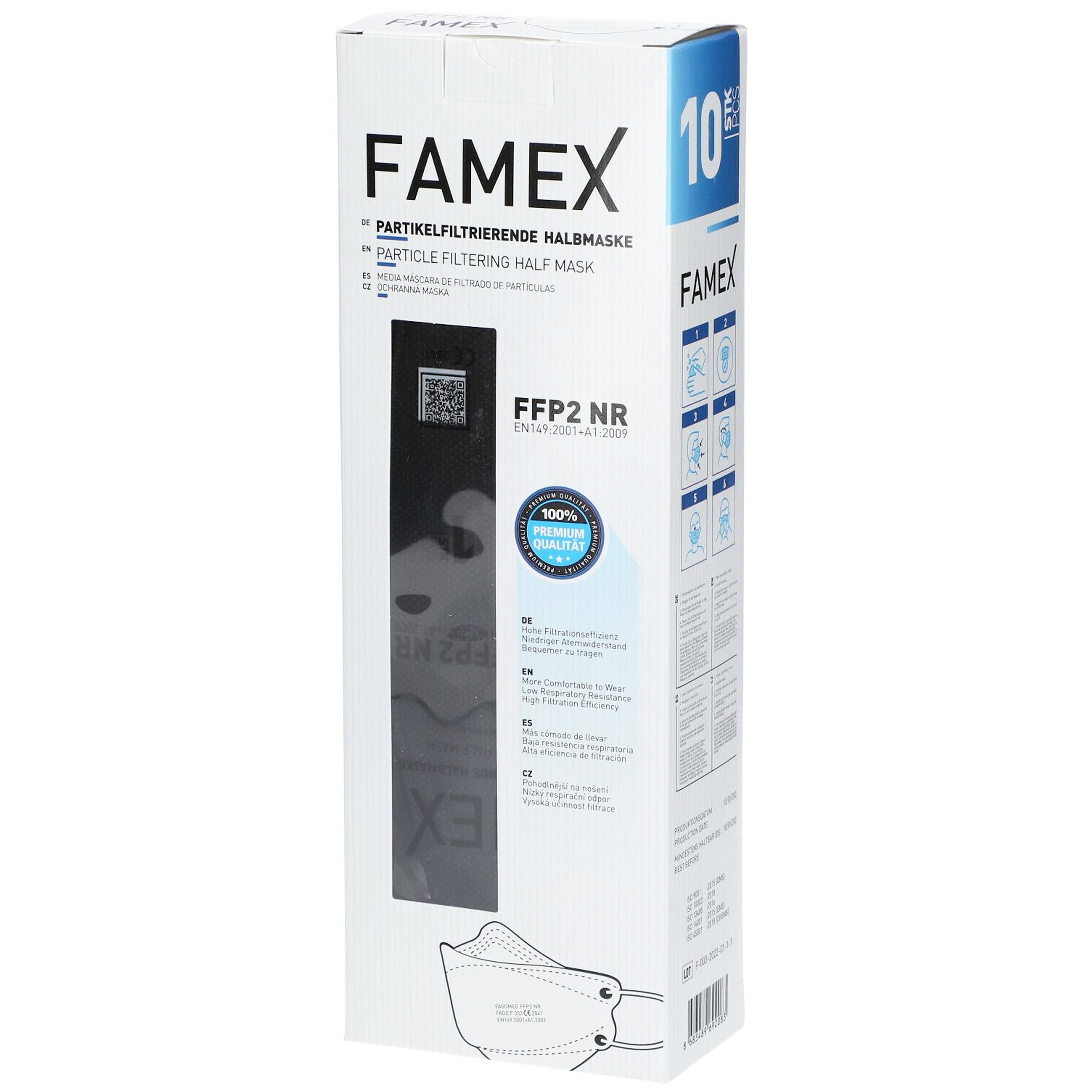 Famex Particle Filtering Half Mask FFP2 NR Μάσκες Υψηλής Προστασίας Προδιαγραφών FFP2 NR μίας Χρήσης 10 Τεμάχια, Μαύρο 45616