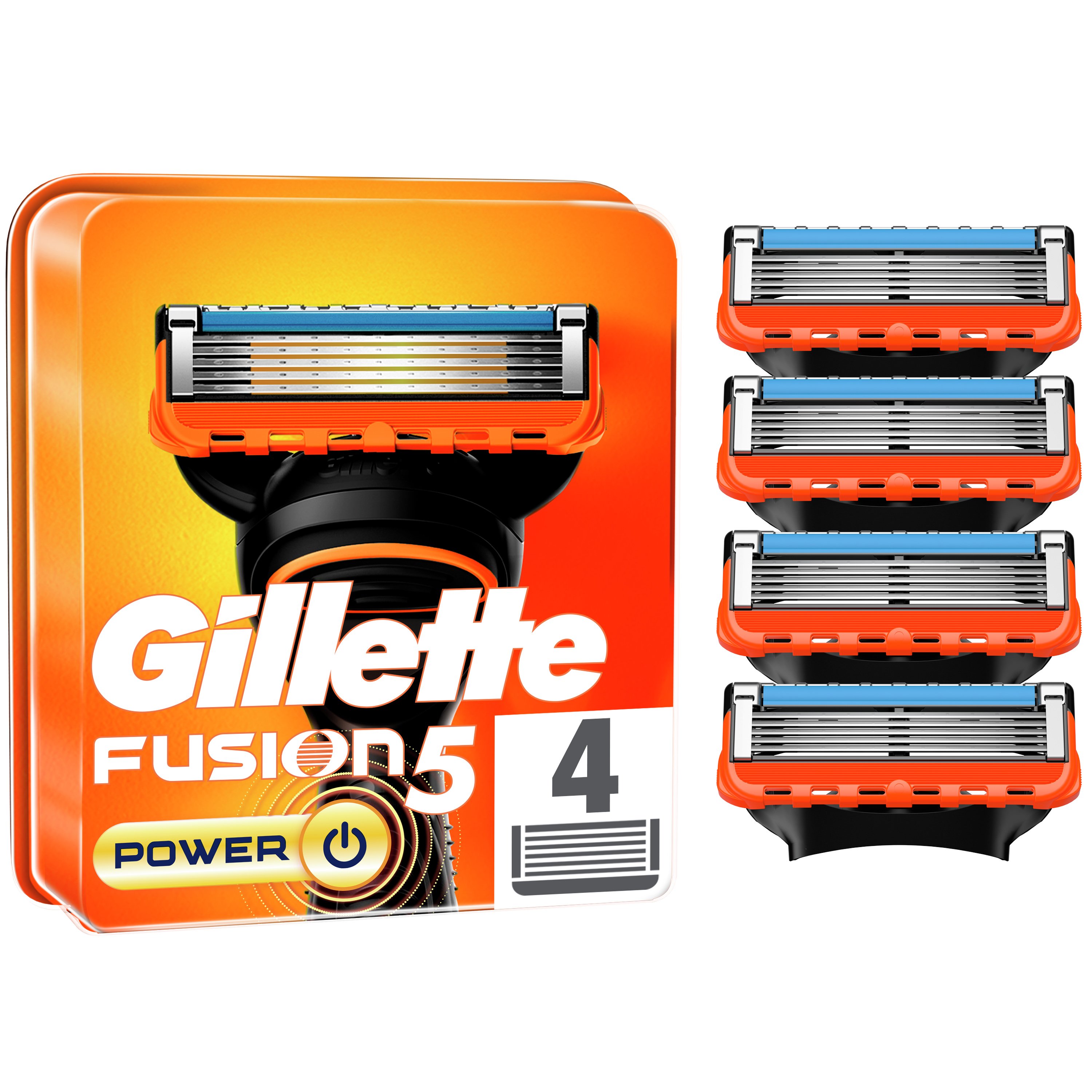 Gillette Gillette Fusion 5 Power Ανταλλακτικές Κεφαλές Ξυριστικής Μηχανής Σχεδιασμένες Με 5 Λεπίδες για Βαθύ Ξύρισμα που Διαρκεί 4 Τεμάχια