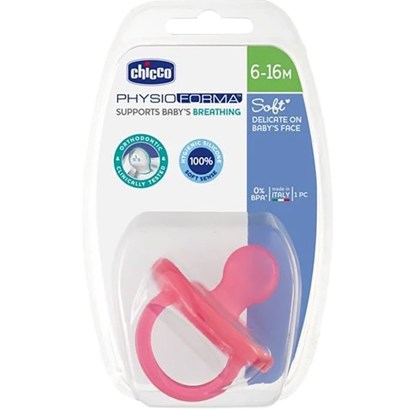 Chicco Chicco Silicone Soother Physio Forma Soft 6-16m Πιπίλα Σιλικόνης, Μαλακή Ακόμη & Κατά την Διάρκεια του Ύπνου 1 Τεμάχιο - Ροζ