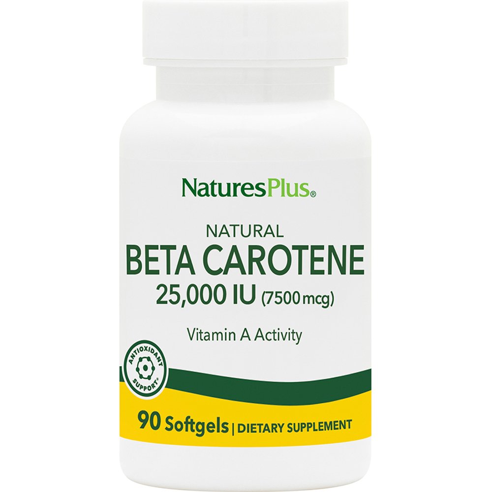 Natures Plus Natures Plus Natural Beta Carotene 25000IU Συμπλήρωμα Διατροφής Βιταμίνης Α & Ε ως Βήτα Καροτένιο για την Αντιμετώπιση Εκφυλιστικών Παθήσεων της Όρασης & Ενίσχυση Ανοσοποιητικού με Ισχυρές Αντιοξειδωτικές Ιδιότητες  90 Softgels