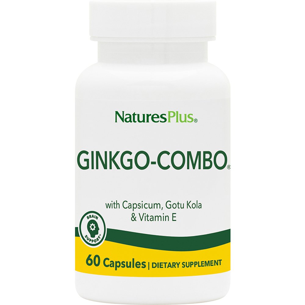 Natures Plus Natures Plus Ginkgo-Combo Συμπλήρωμα Διατροφής Εκχυλίσματος Βοτάνων Ginkgo, Κόκκινης Πιπεριάς, Σεντέλας & Βιταμίνης Ε για την Ενίσχυση της Πνευματικής Λειτουργίας, Μνήμης & Καλή Υγεία Κυκλοφορικού 60caps