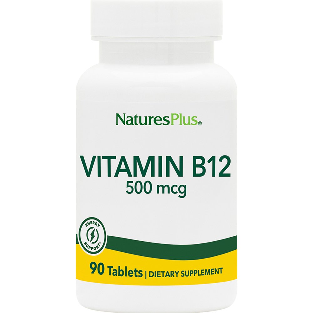 Natures Plus Natures Plus Vitamin B12 500μg Συμπλήρωμα Διατροφής Βιταμίνης Β12 για την Καλή Λειτουργία του Νευρικού Συστήματος 90tabs