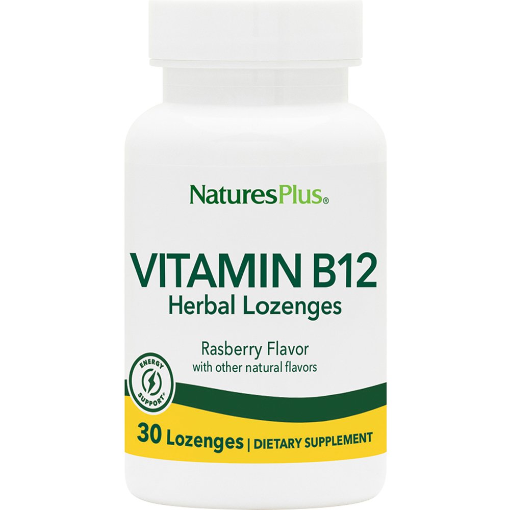 Natures Plus Natures Plus Vitamin B-12 1000μg Συμπλήρωμα Διατροφής με Βιταμίνη Β12 & Εκχύλισμα Βοτάνων για την Καλή Λειτουργία του Νευρικού & Αιμοποιητικού Συστήματος με Γεύση Σμέουρο 30 Lozenges