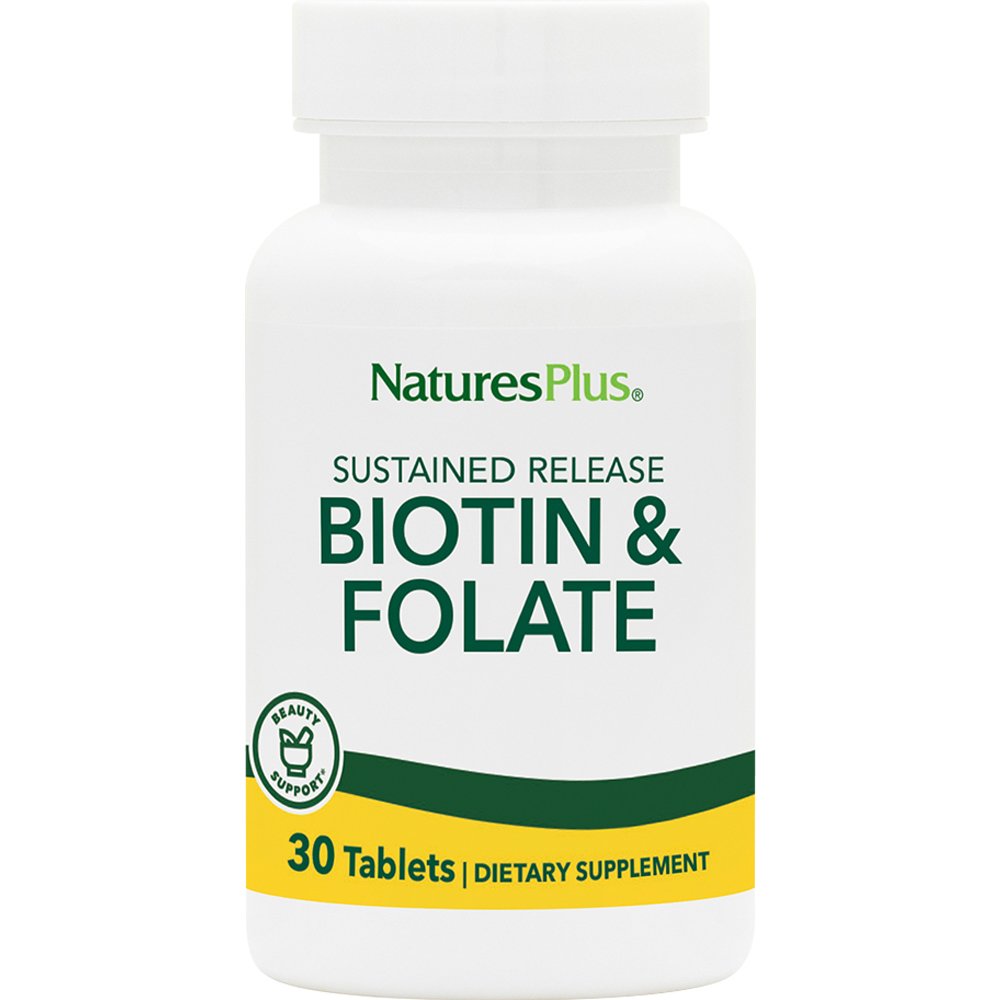 Natures Plus Natures Plus Biotin & Folate Συμπλήρωμα Διατροφής Βιοτίνης & Φολικού Οξέος για την Καλή Υγεία των Μαλλιών Νυχιών & Δέρματος 30tabs