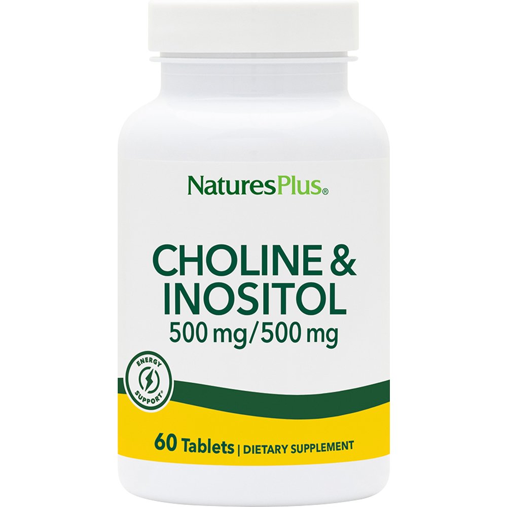 Natures Plus Natures Plus Choline 500mg & Inositol 500mg Συμπλήρωμα Διατροφής Χολίνης & Ινοσιτόλης για τον Μεταβολισμό του Λίπους, Καλή Υγεία του Ήπατος & Έλεγχο της Χοληστερίνης 60tabs