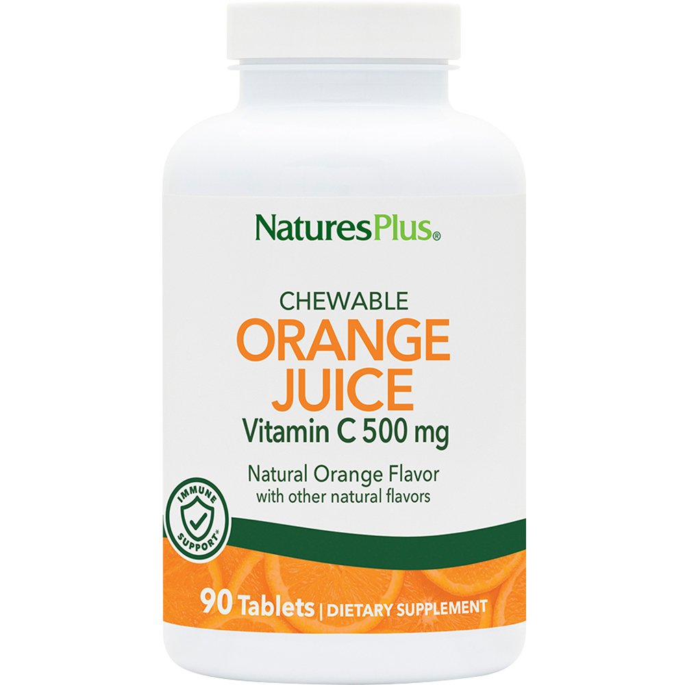 Natures Plus Natures Plus Orange Juice Vitamin C 500mg Συμπλήρωμα Διατροφής με Βιταμίνη C για Ενίσχυση του Ανοσοποιητικού με Γεύση Χυμού Πορτοκαλιού 90 Chew.tabs