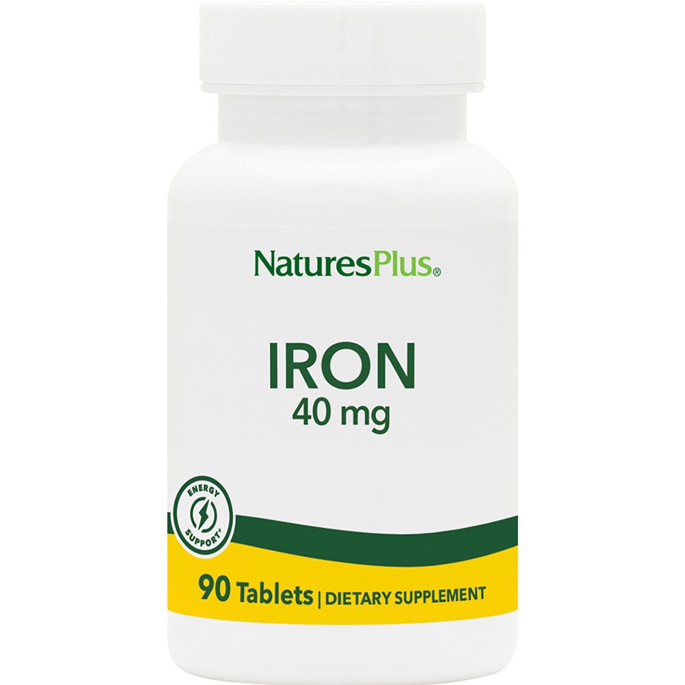 Natures Plus Natures Plus Iron 40mg Συμπλήρωμα Διατροφής Στοιχειακού Σιδήρου για Μεγαλύτερη Απορρόφηση για την Υποστήριξη του Αιμοποιητικού Συστήματος, Αντιμετώπιση Αναιμίας Κατά της Κόπωσης 90tabs