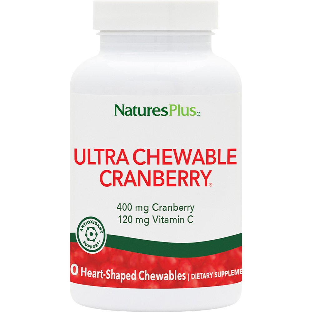 Natures Plus Natures Plus Ultra Chewable Cranberry Συμπλήρωμα Διατροφής Εκχυλίσματος Κράνμπερι & Βιταμίνης C για Πρόληψη & Αντιμετώπιση Λοιμώξεων του Ουροποιητικού Συστήματος με Φυσική Γεύση Κράνμπερι & Φράουλας 90 Chew.tabs