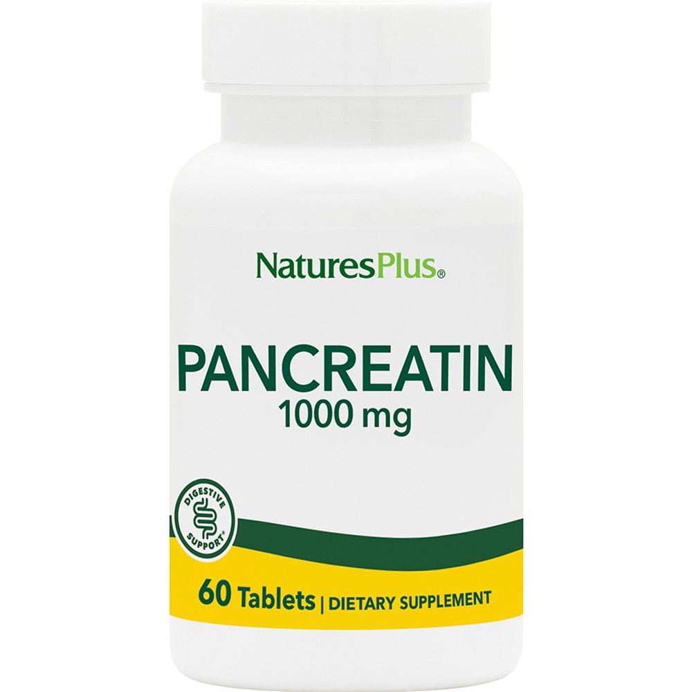 Natures Plus Natures Plus Pancreatin 1000mg Συμπλήρωμα Διατροφής Πεπτικού Ενζύμου Παγκρεατίνης για την Ενίσχυση της Πέψης, Ανακούφιση από τα Συμπτώματα της Δυσπεψίας & του Μετεωρισμού 60tabs