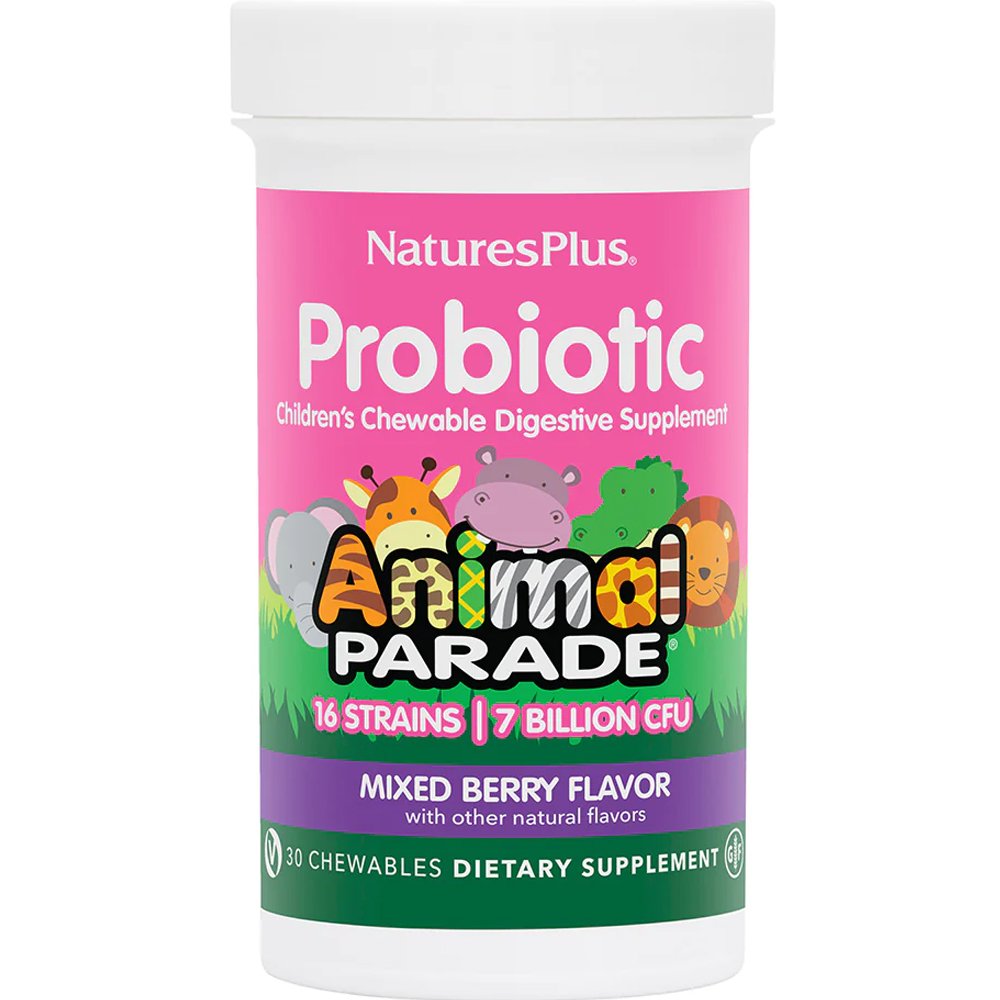 Natures Plus Natures Plus Animal Parade Probiotic 30chew.tabs,Συμπλήρωμα Διατροφής Προβιοτικών & Πρεβιοτικών για την Καλή Λειτουργία του Πεπτικού, Ενίσχυση του Ανοσοποιητικού με Γεύση Μούρων