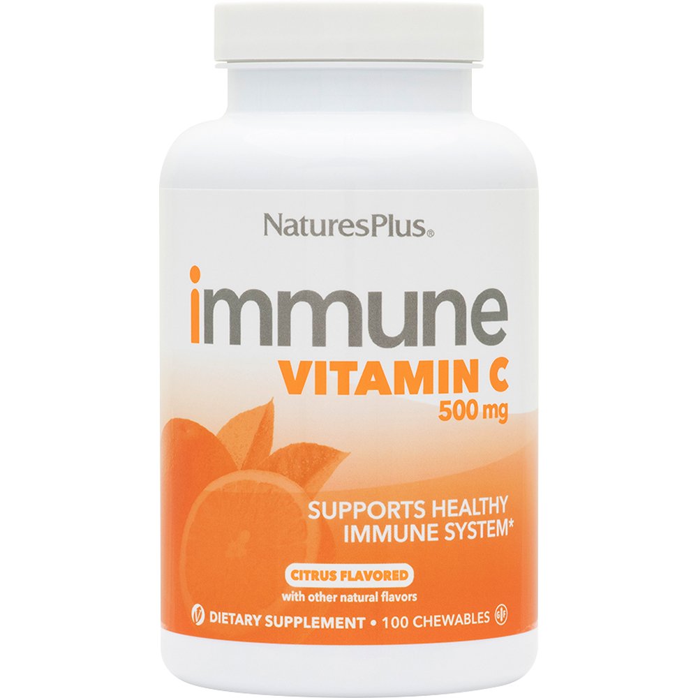 Natures Plus Natures Plus Immune Vitamin C 500mg Συμπλήρωμα Διατροφής Βιταμίνης C & Βιοφλαβονοειδών Εσπεριδοειδών για Ενίσχυση του Ανοσοποιητικού Συστήματος με Γεύση Πορτοκάλι 100 Chew.tabs