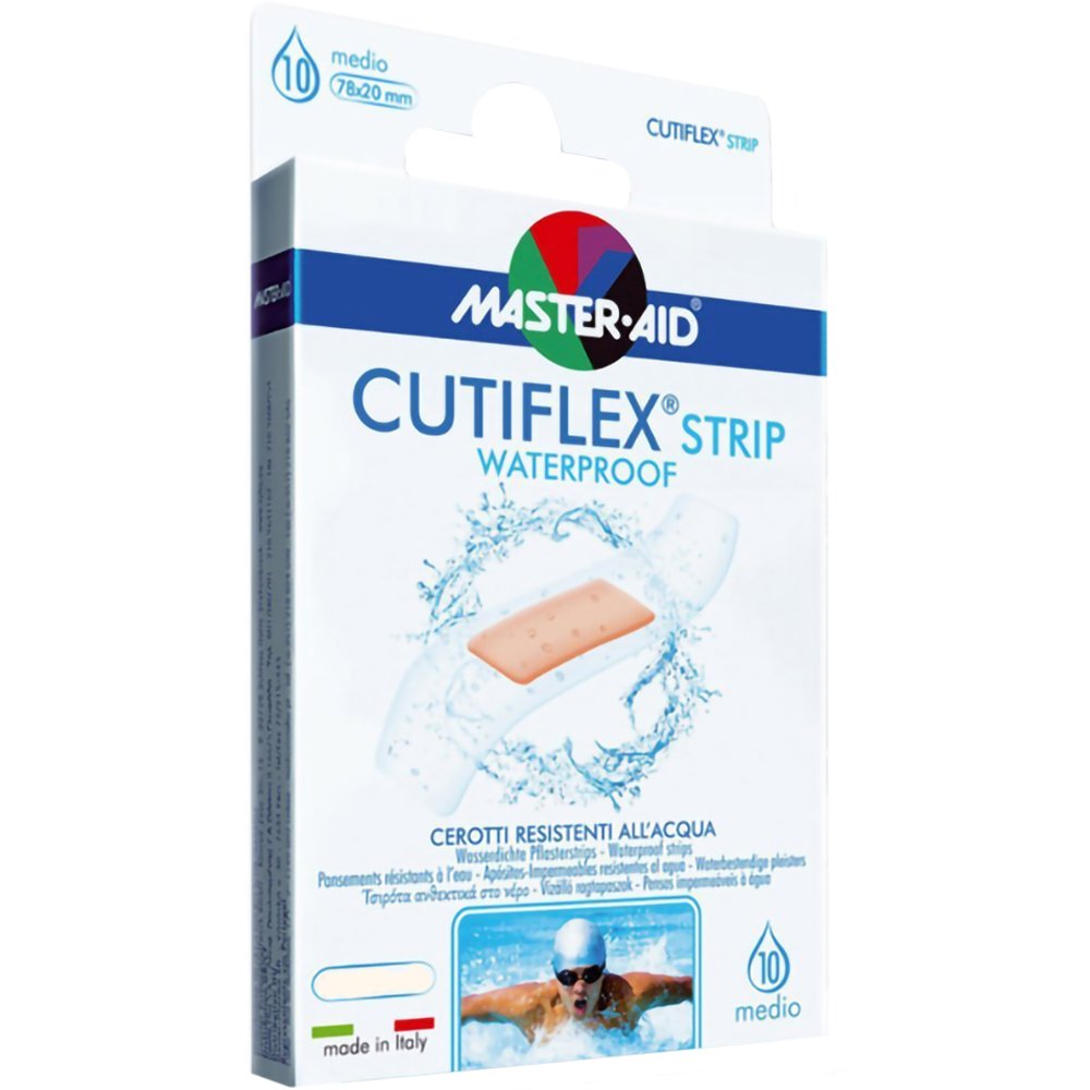 Master Aid Master Aid Cutiflex Med Waterproof Strips 78x20mm Medium Αυτοκόλλητα Επιθέματα Αδιάβροχα 10 Τεμάχια